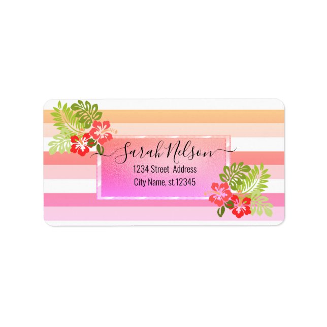 Modernes Tropensiegel, Hibiskus Adressaufkleber (Vorne)