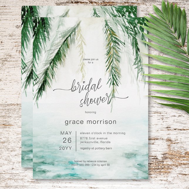 Modernes Tropenwasser & Palmen Brautparty Einladung (Modern Tropical Water & Palms Bridal Shower Invitation)