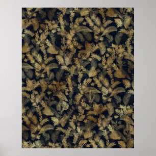 Modernes Tropical Gold Foliage Blue Muster Poster