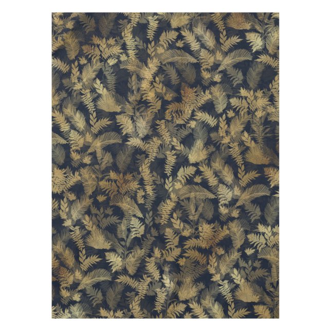 Modernes Tropical Gold Foliage Blue Muster Tischdecke (Vorderseite)