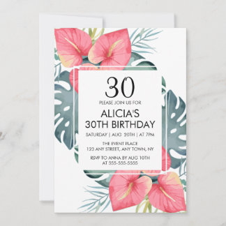 Modernes tropisches Anthurium & Monstera Geburtsta Einladung
