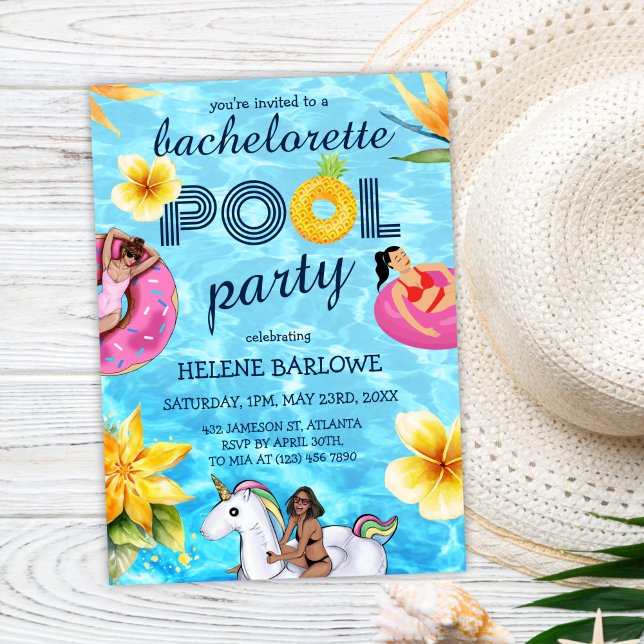 Modernes tropisches Bachelorette Pool Party Einladung (Modern Tropical Bachelorette Pool Party Invitation)