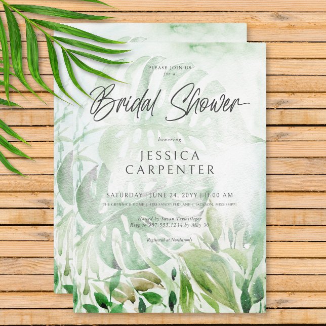 Modernes tropisches Brautparty Einladung (Modern Tropical Greenery Watercolor Bridal Shower Invitation)