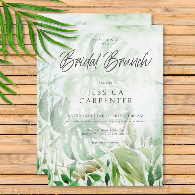 Modernes tropisches Grün Wasserfarben Bridal Brunc Einladung (Modern Tropical Greenery Watercolor Bridal Brunch Invitation)