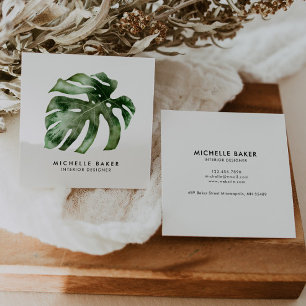 Modernes tropisches grünes Leaf Wasserfarbe Quadratische Visitenkarte