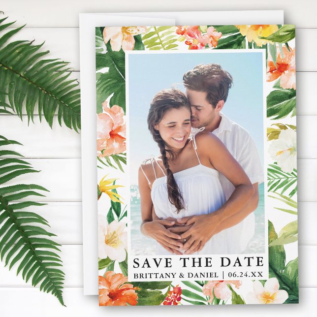 Modernes tropisches Korallenfloral-Foto Save The Date (Customize to change text size or text style.)