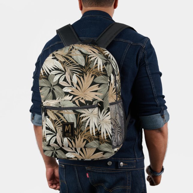 Modernes tropisches Leaf Schwarz & Gold Muster kun Bedruckter Rucksack (Insitu (Modell))