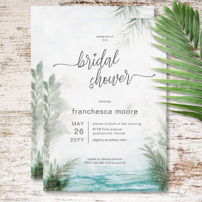 Modernes tropisches Meer & Palmen Brautparty Einladung (Modern Tropical Sea & Palms Bridal Shower Invitation)
