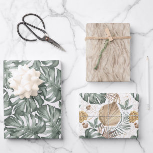 Modernes tropisches Monstera Hawaii Geschenkpapier Set