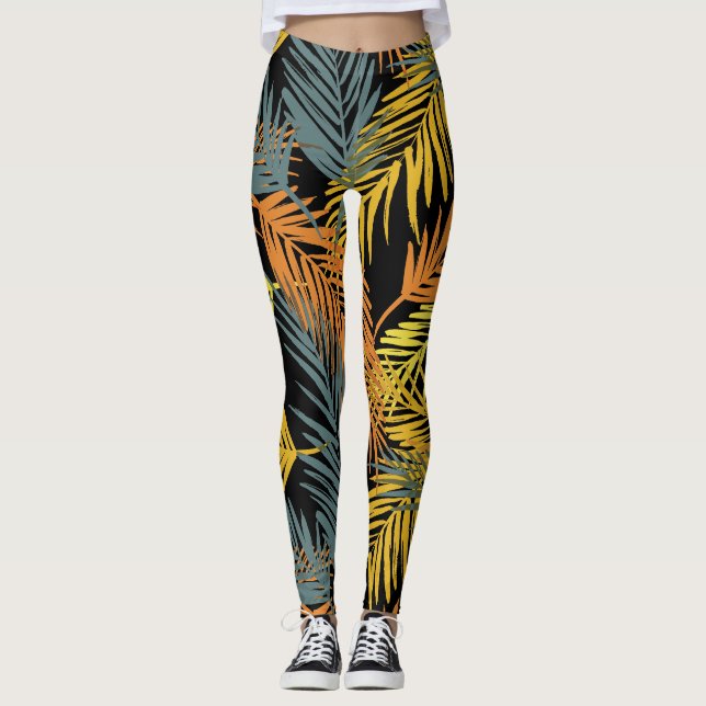 Modernes tropisches Palmenmuster Leggings (Vorderseite)