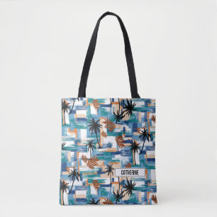 Modernes tropisches Prüfmuster Blaues Monogramm