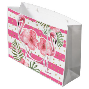 Modernes tropisches rosa Flamingos Blumengeschenk Große Geschenktüte