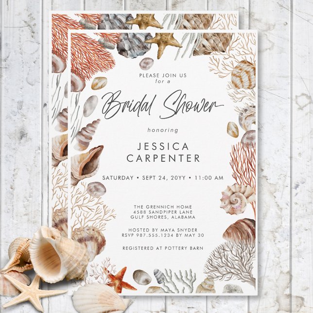 Modernes tropisches Seashell-Frame-Brautparty Einladung (Modern Tropical Seashell Frame Bridal Shower Invitation)