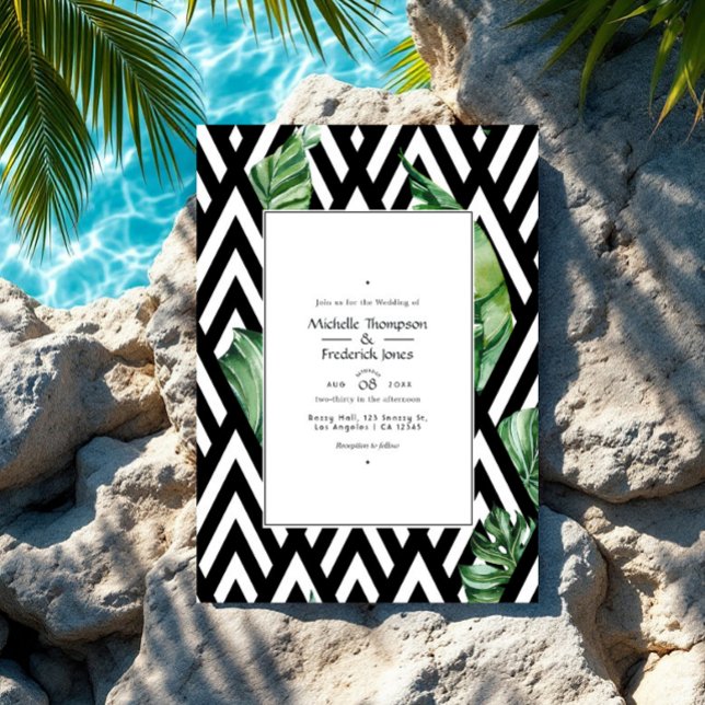 Modernes tropisches Zickzack Hochzeitsfest-Foto Einladung (Modern Tropical Chevron Wedding Photo Invitation)
