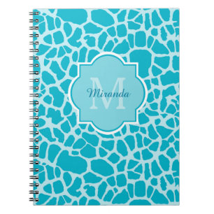 Modernes Türkis-Giraffen-Druck-Monogramm mit Name Notizblock