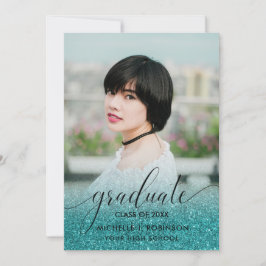 Modernes Türkis Glitzer Ombre Girly Foto Ankündigung