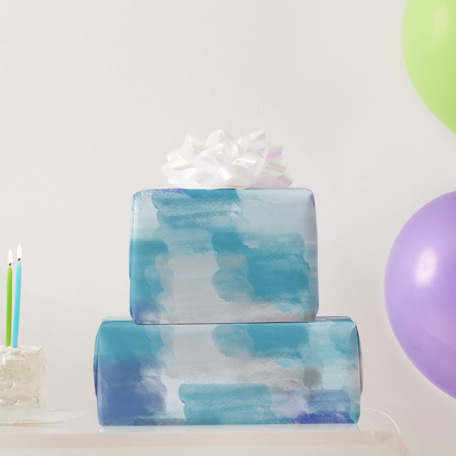 Modernes Türkis & Grau Wasserfarbe Abstrakt Art Geschenkpapier (Partygeschenke)