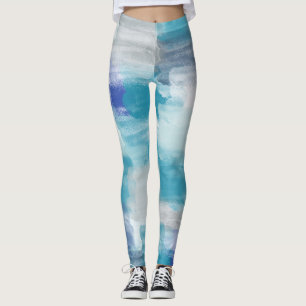 Modernes Türkis & Grau Wasserfarbe Abstrakt Art Leggings