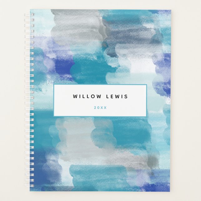 Modernes Türkis Grau Wasserfarben Terminkalender Planer (Vorderseite)