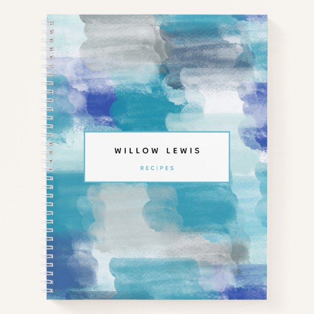 Modernes Türkis Graufarbenes Rezept Kochbuch Notizbuch (Vorderseite)