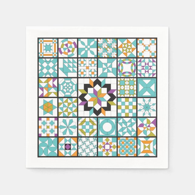 Modernes Türkis Sampler Quilt Napkins Serviette (Vorderseite)