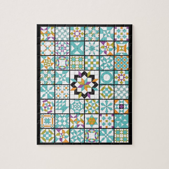 Modernes Türkis Sampler Quilt Puzzle (Vertikal)