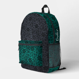 Modernes türkisfarbenes Blumenmuster Muster - Name Bedruckter Rucksack