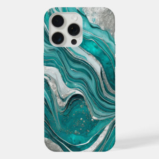 Modernes türkisfarbenes Silber Eleganter Marmor iPhone 15 Pro Max Hülle
