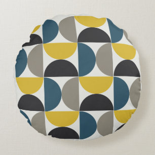 Modernes Turmer Gunmetal und blau aus dem Mittelal Rundes Kissen