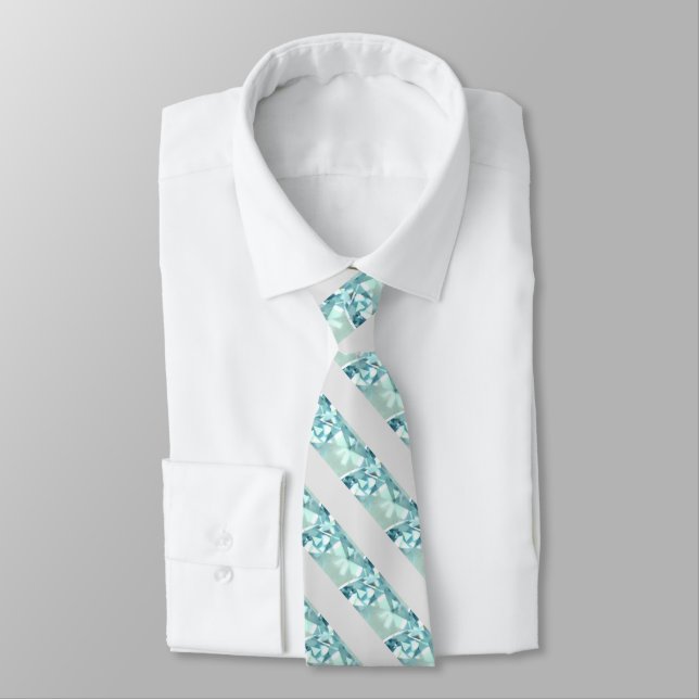 Modernes Turquoise Fraktal Gem Striped Neck Tie Krawatte (Gebunden)