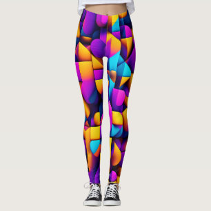 Modernes Twitter 3D Gelbes Violett Isometrisches M Leggings