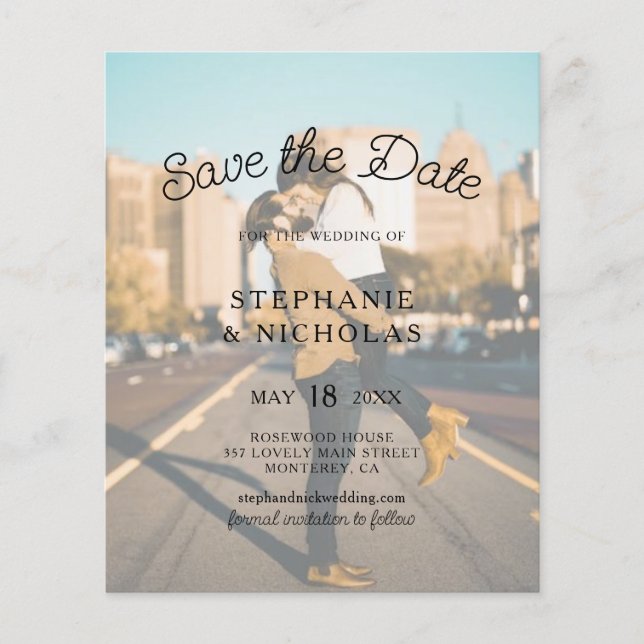 Modernes Typografie Budget Foto Save the Date Flyer (Vorne)