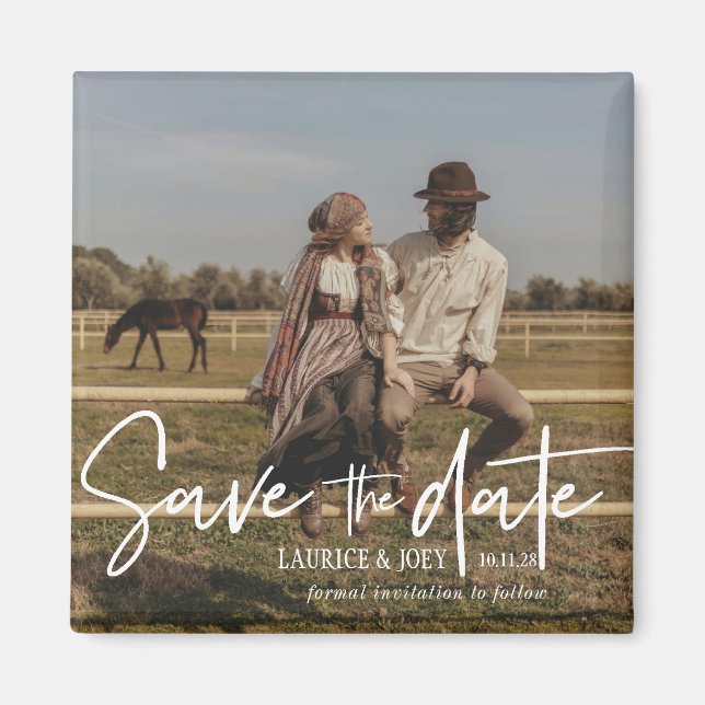 Modernes Typografie-Foto Save the Date Magnet (Vorne)