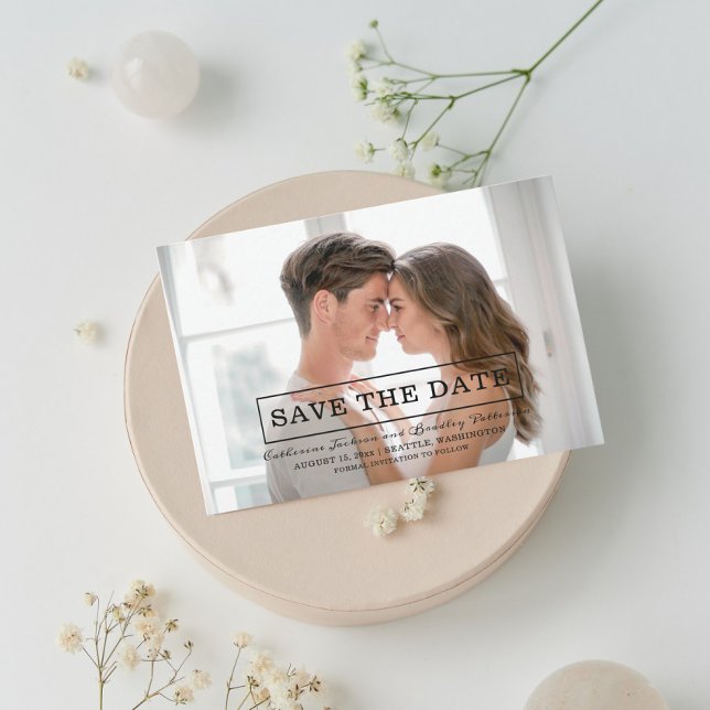 Modernes Typografie-Foto Save the Date | Schwarz (Von Creator hochgeladen)