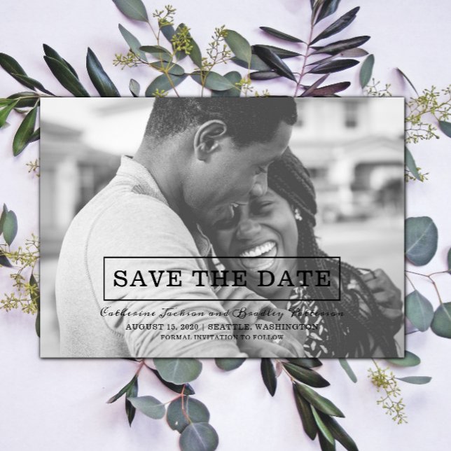 Modernes Typografie-Foto Save the Date | Schwarz (Modern Typography Photo Save the Date)