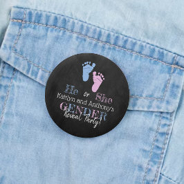 Modernes Typografie Gender Reveal Party! Babyparty Button
