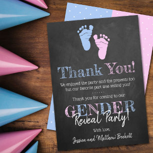 Modernes Typografie Gender Reveal Party! Babyparty Dankeskarte