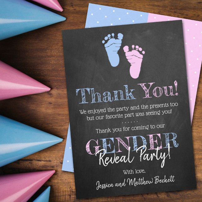 Modernes Typografie Gender Reveal Party! Babyparty Dankeskarte (Von Creator hochgeladen)