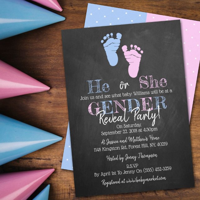 Modernes Typografie Gender Reveal Party! Babyparty Einladung (Von Creator hochgeladen)