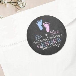 Modernes Typografie Gender Reveal Party! Babyparty Runder Aufkleber
