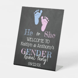 Modernes Typografie Gender Reveal Party! Willkomme Sockelschild