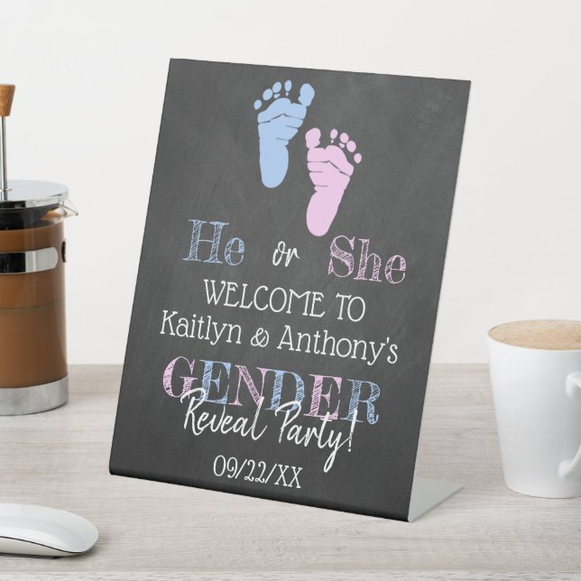Modernes Typografie Gender Reveal Party! Willkomme Sockelschild (In SItu)