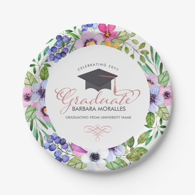 Modernes Typografie-Graduat - Boho-Blume Pappteller (Vorderseite)