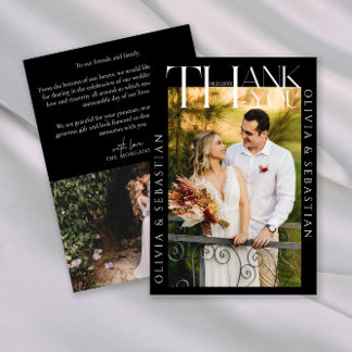 Modernes Typografie-White-Overlay-Foto Hochzeitssc Dankeskarte