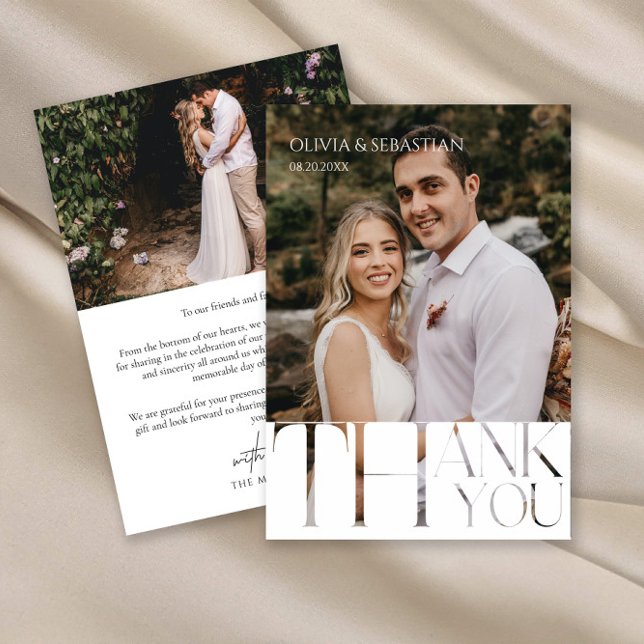 Modernes Typografie-White-Overlay-Foto Hochzeitssc Dankeskarte (Von Creator hochgeladen)