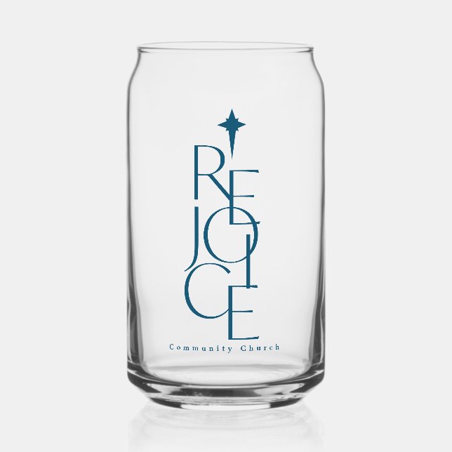 Modernes, typografisches REJOICE & Star Weihnachte Dosenglas (Vorderseite)