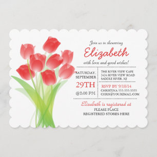 Modernes typografisches rotes Tulpe-Brautparty Einladung