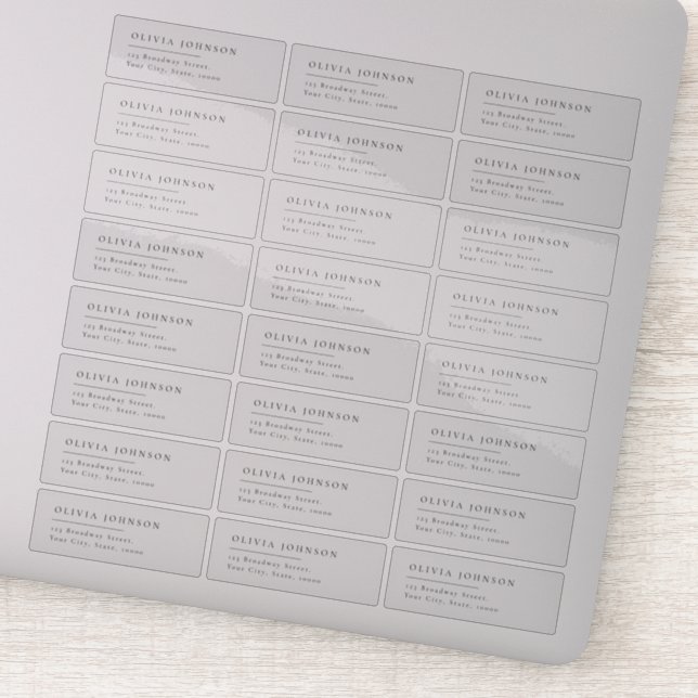 Modernes typografisches, transparentes Adressetike Aufkleber (Detail)