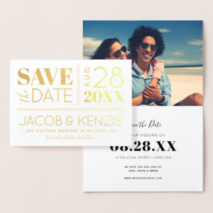 Modernes Typografy Gold Foil Foto Save the Date Folienkarte