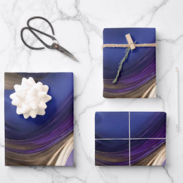 Modernes und elegantes Blau Lila und Gold Geschenkpapier Set